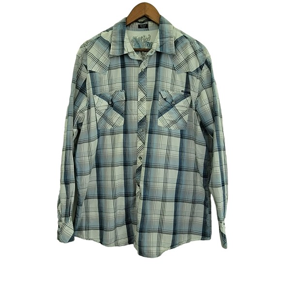 Bullhead Men's Size XXL Western Style Long Sleeve Button Up Plaid Pattern Shirt - Picture 1 of 9
